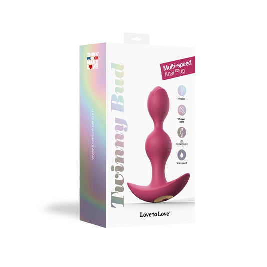 Love to Love Twinny Bud Rechargeable Silicone Multi-Speed Vibrating Anal Plug - Plum