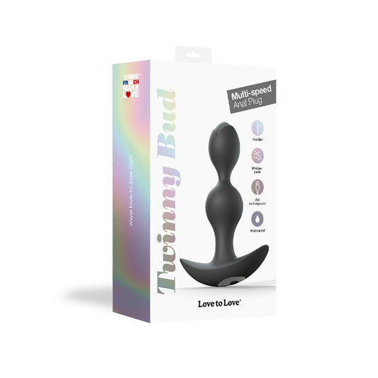 Love to Love Twinny Bud Rechargeable Silicone Multi-Speed Vibrating Anal Plug - Black