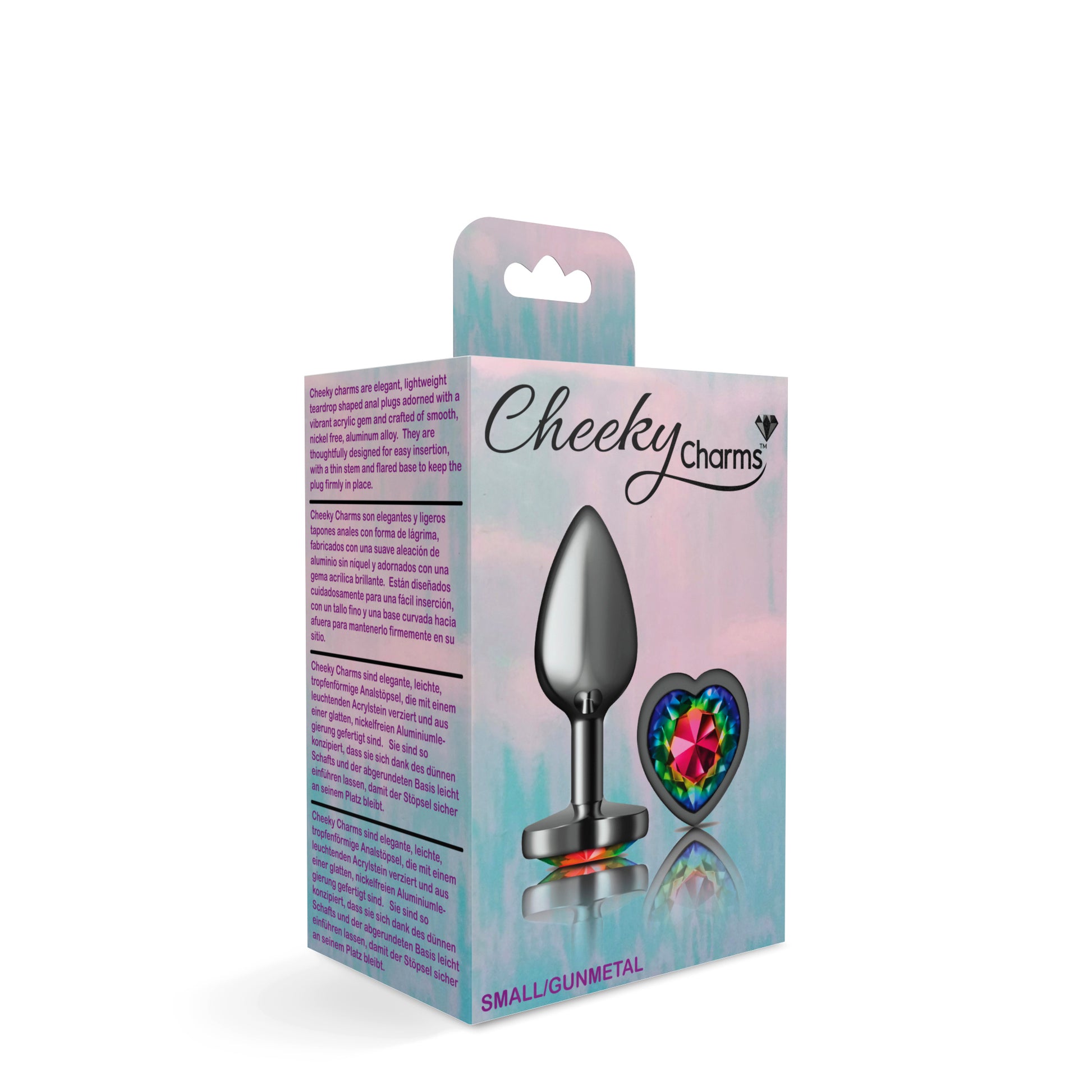 Cheeky Charms Rainbow Heart Gem Gunmetal Metal Anal Plug - Small