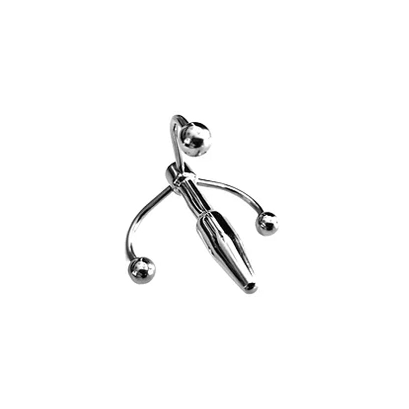 Rouge Stainless Steel Crown Penis Plug with Triple-Hook End - Silver