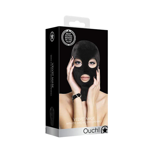 Ouch! Velvet Full-Head Mask with Eye and Mouth Opening - Black