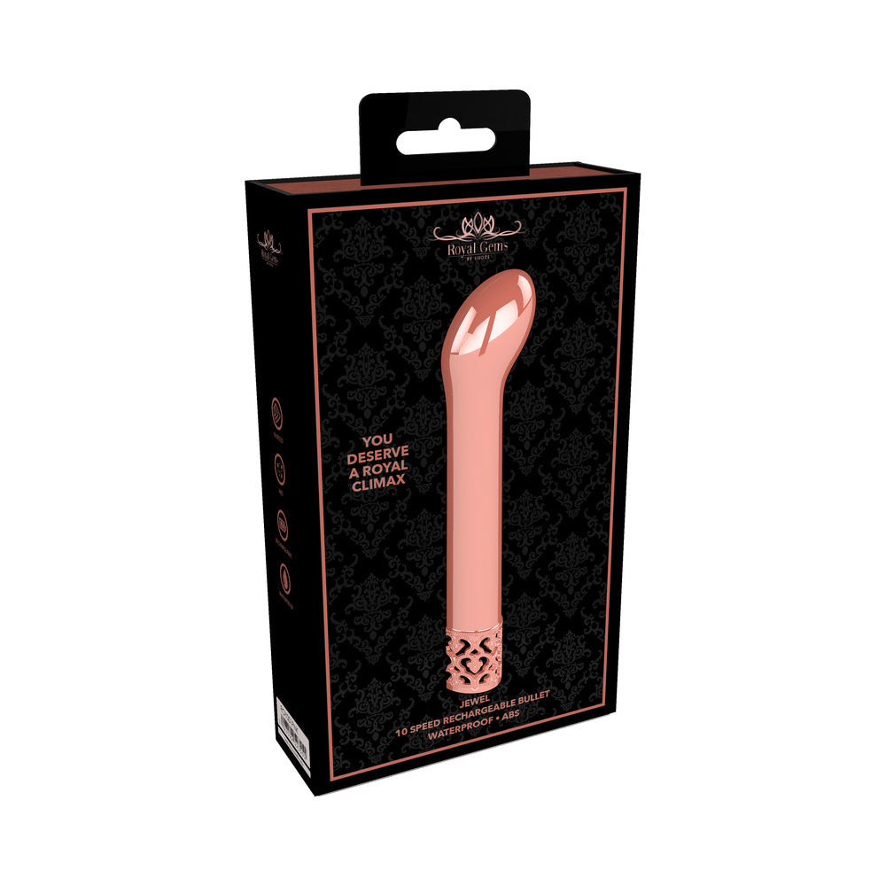 Royal Gems Jewel Rechargeable Curved ABS Bullet Vibrator - Rose Gold