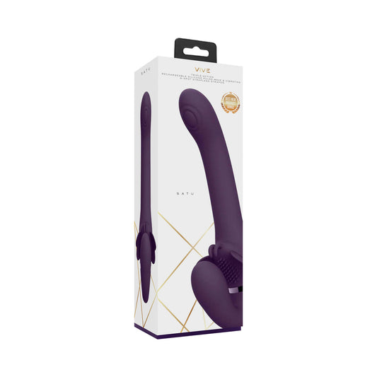 VIVE SATU Rechargeable Triple Motor Pulse-Wave Vibrating Strapless Strap-On - Purple
