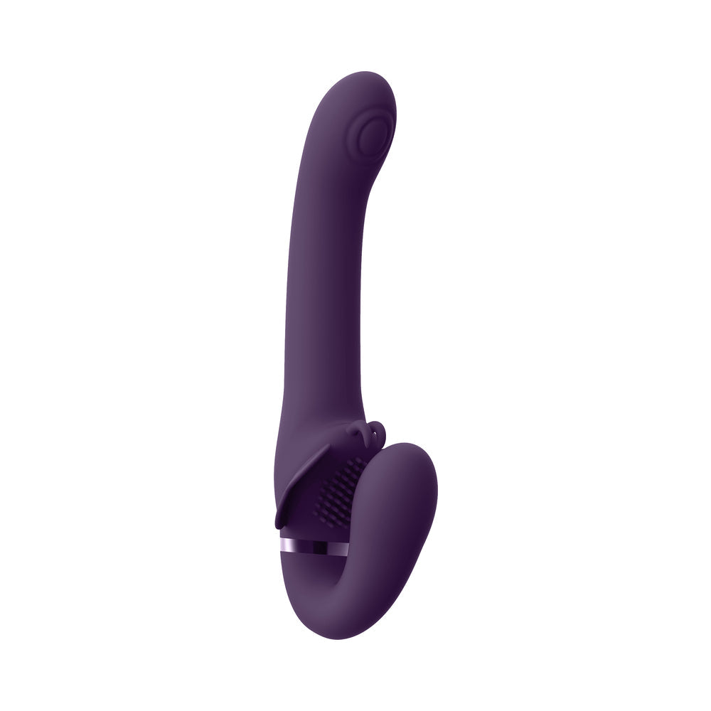 VIVE SATU Rechargeable Triple Motor Pulse-Wave Vibrating Strapless Strap-On - Purple