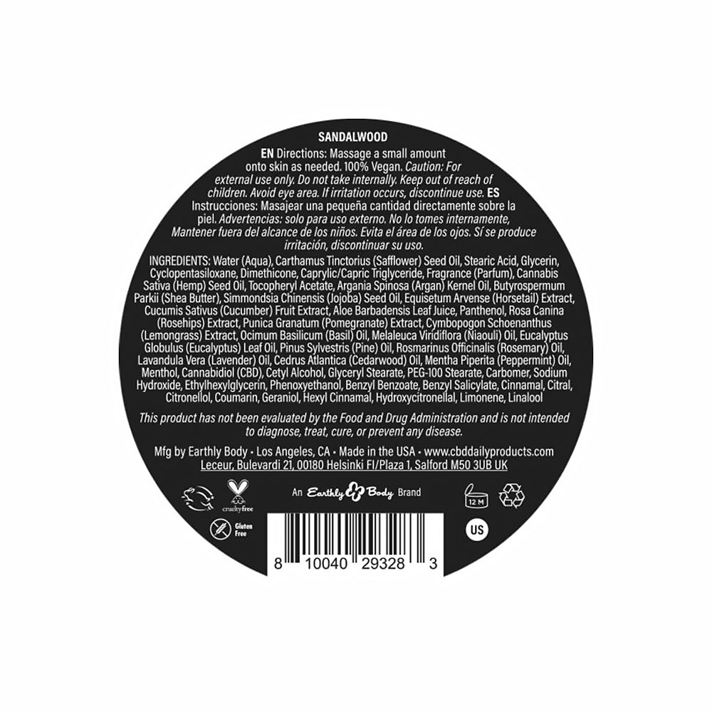 Earthly Body CBD Cream Sandalwood Intensive Cream 5 oz - White