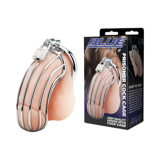 Electric Eel Blue Line Prisoner Cock Cage Chastity Device – Silver