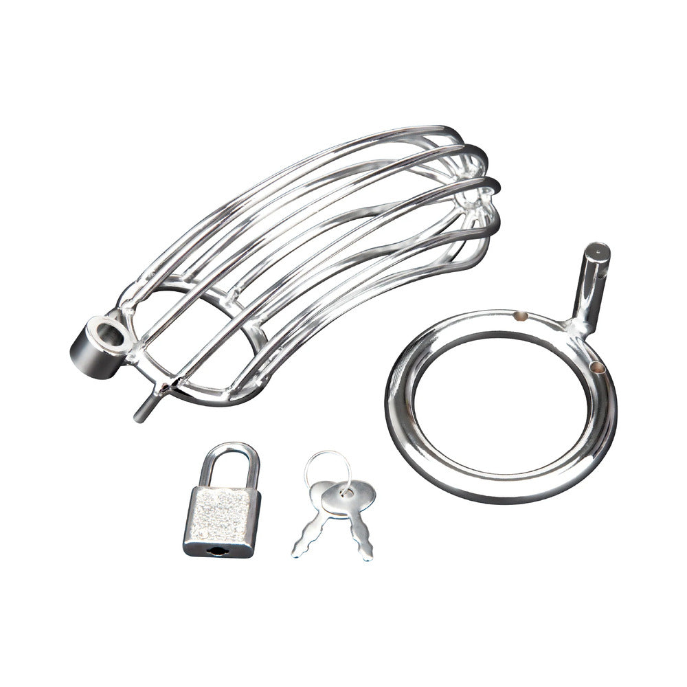 Electric Eel Blue Line Prisoner Cock Cage Chastity Device – Silver