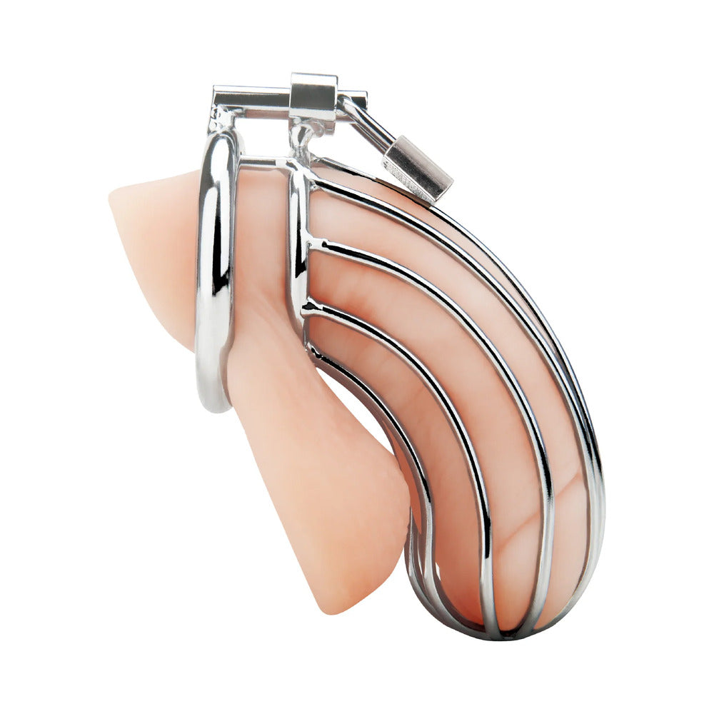 Electric Eel Blue Line Prisoner Cock Cage Chastity Device – Silver