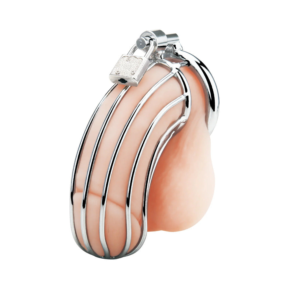 Electric Eel Blue Line Prisoner Cock Cage Chastity Device – Silver