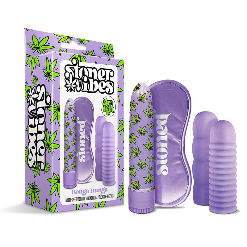 Stoner Vibes Bonga Bunga Stash Kit – Multi-Speed Classic Vibrator with Blindfold – Light Purple