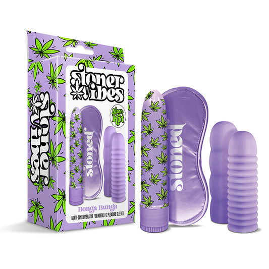 Stoner Vibes Bonga Bunga Stash Kit – Multi-Speed Classic Vibrator with Blindfold – Light Purple