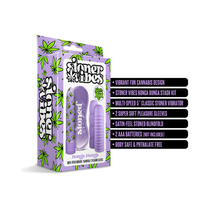 Stoner Vibes Bonga Bunga Stash Kit – Multi-Speed Classic Vibrator with Blindfold – Light Purple