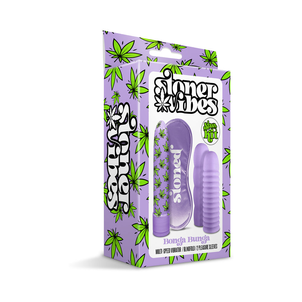 Stoner Vibes Bonga Bunga Stash Kit – Multi-Speed Classic Vibrator with Blindfold – Light Purple