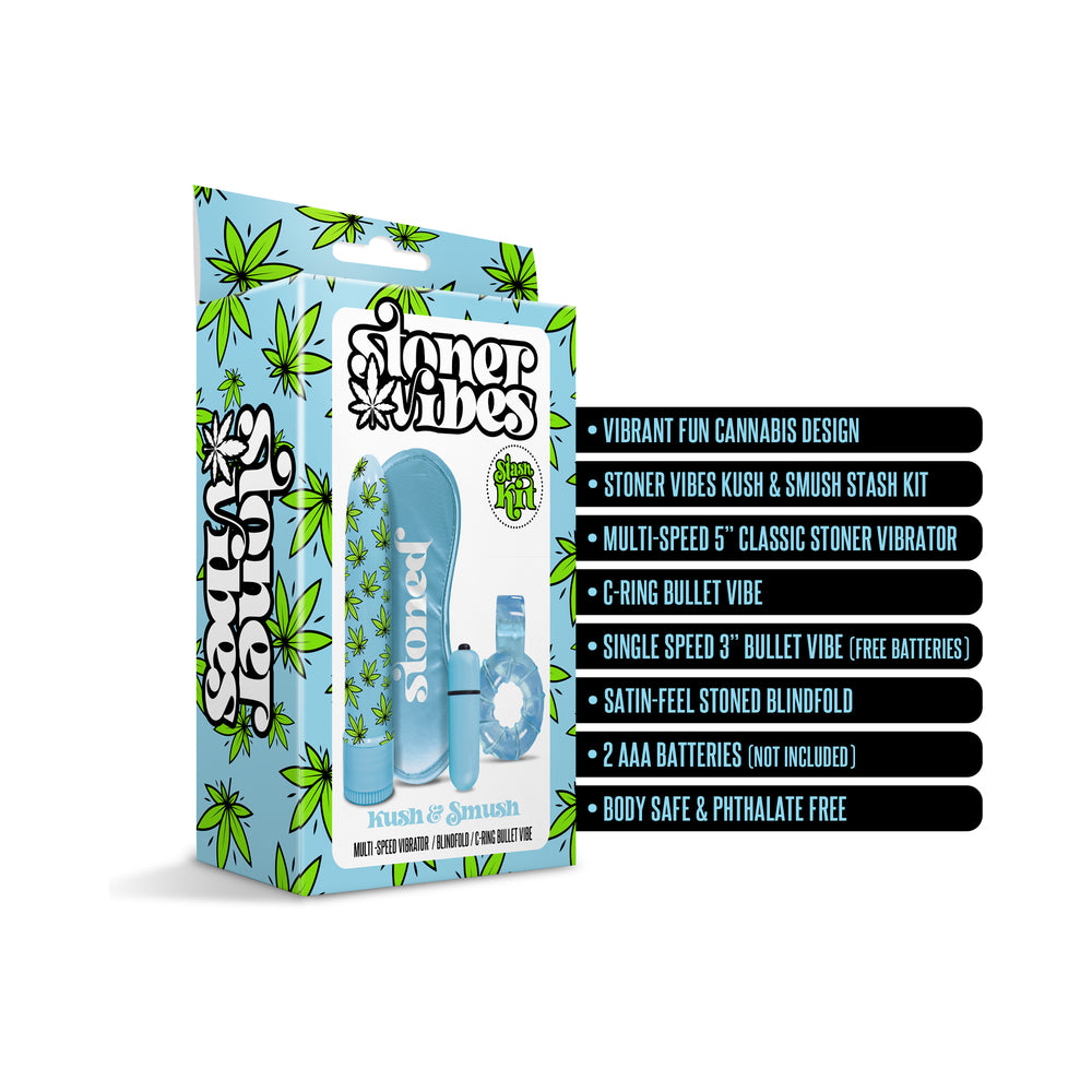 Stoner Vibes Kush and Smush Stash Kit – Blue, Multi-Speed Vibrator and Accessories