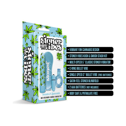 Stoner Vibes Kush and Smush Stash Kit – Blue, Multi-Speed Vibrator and Accessories