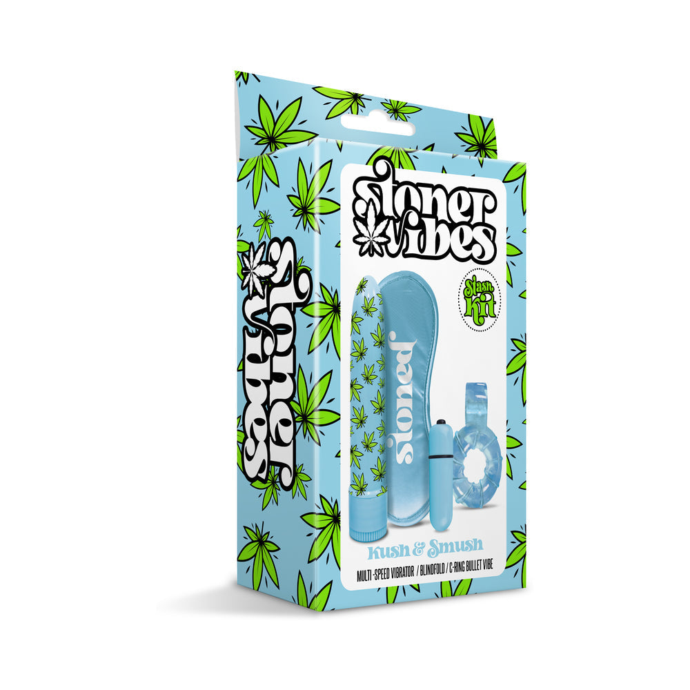 Stoner Vibes Kush and Smush Stash Kit – Blue, Multi-Speed Vibrator and Accessories