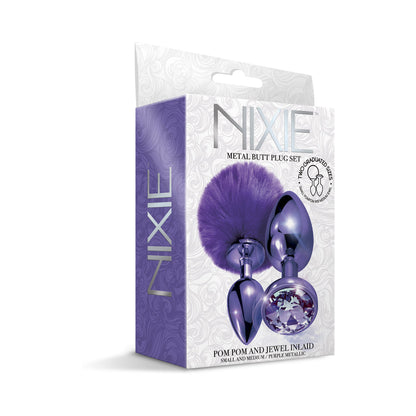 NIXIE Metal Butt Plug Set with Pom Pom Tail and Jewel – Purple