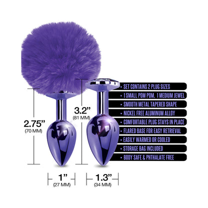 NIXIE Metal Butt Plug Set with Pom Pom Tail and Jewel – Purple