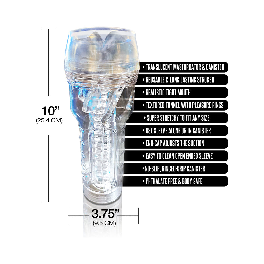 Global Novelties MSTR B8 In The Clear Mouth Stroker - Textured Tunnel with Adjustable Suction