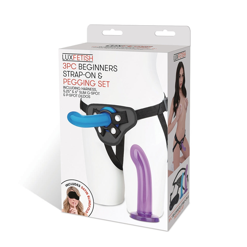 Lux Fetish 3-Piece Beginners Strap-On & Pegging Set – Assorted Colors