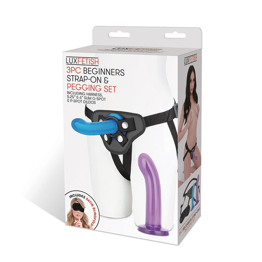 Lux Fetish 3-Piece Beginners Strap-On & Pegging Set – Assorted Colors