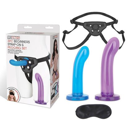 Lux Fetish 3-Piece Beginners Strap-On & Pegging Set – Assorted Colors