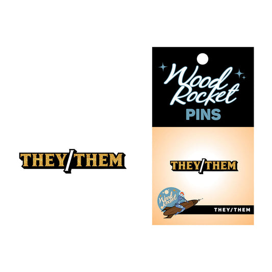 Wood Rocket They/Them Pronoun Soft Enamel Lapel Pin – Gold