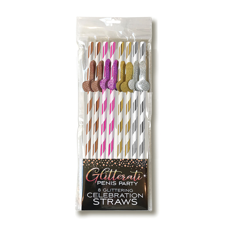 Little Genie Glitterati Penis Party Straws – Multi-Color, 8-Pack