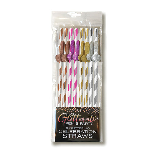 Little Genie Glitterati Penis Party Straws – Multi-Color, 8-Pack