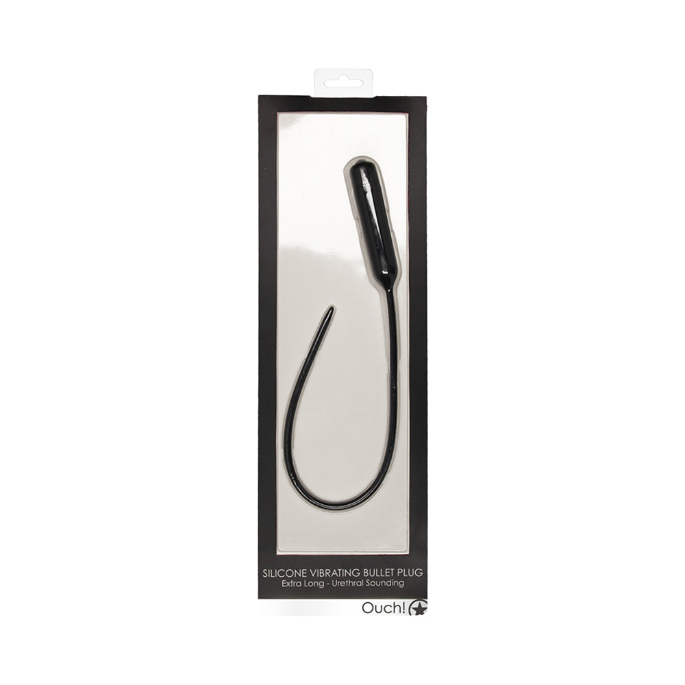 OUCH! Urethral Sounding Extra Long Silicone Vibrating Bullet Plug – Black