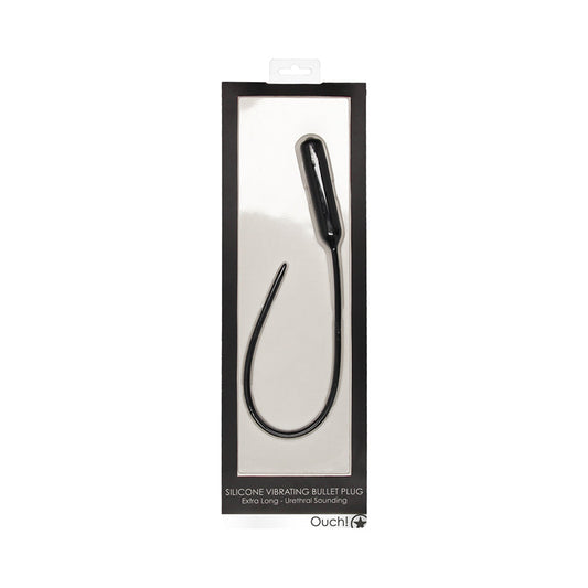 OUCH! Urethral Sounding Extra Long Silicone Vibrating Bullet Plug – Black