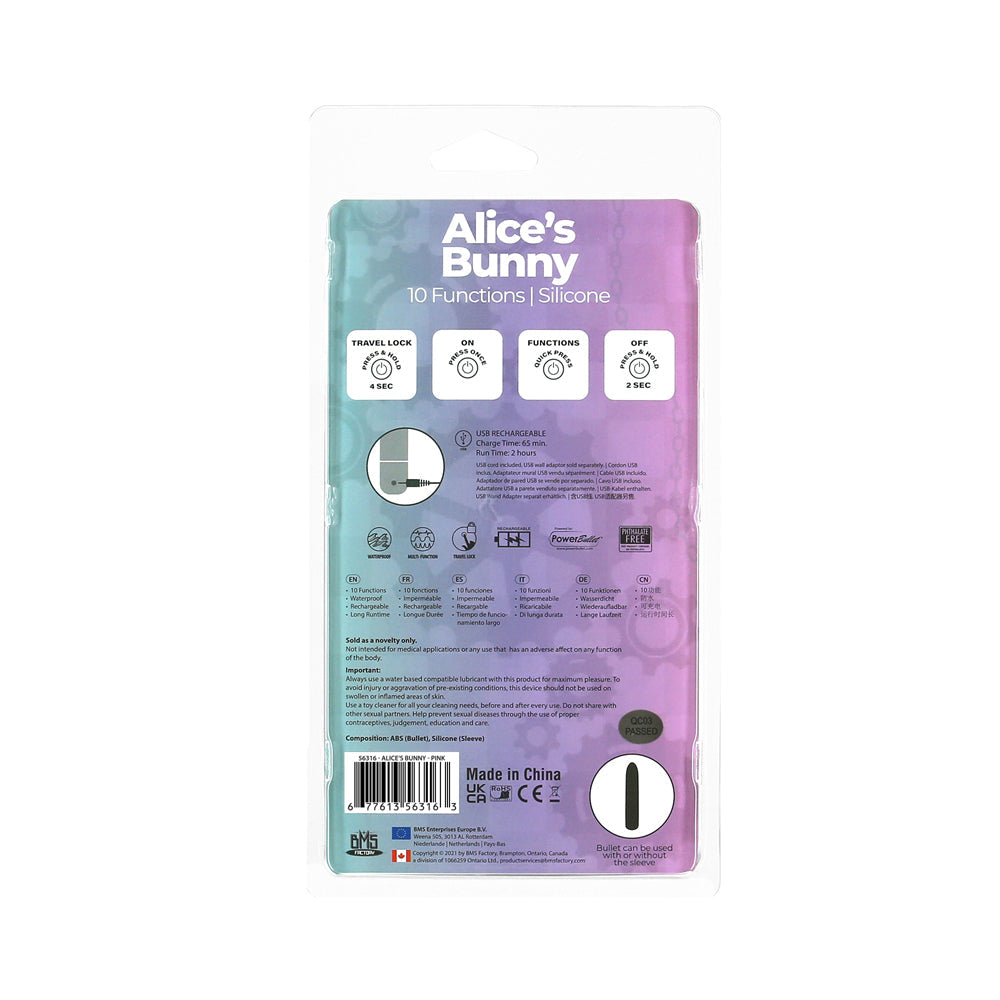 Powerbullet Alice's Bunny Rechargeable Bullet Vibrator with Silicone Rabbit Sleeve – Pink