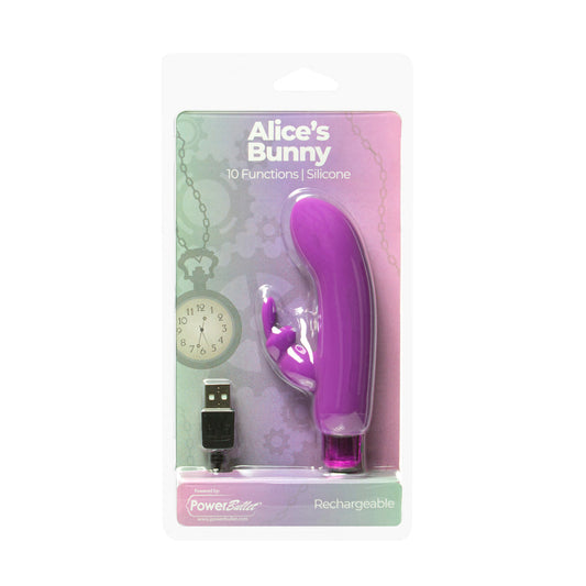 PowerBullet Alice's Bunny Rechargeable Bullet Vibrator with Removable Silicone Rabbit Sleeve - Purple