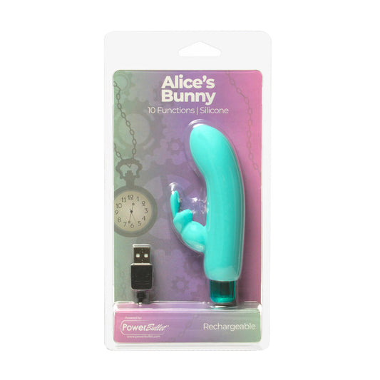 PowerBullet Alice's Bunny Rechargeable Bullet Vibrator with Silicone Rabbit Sleeve - Teal
