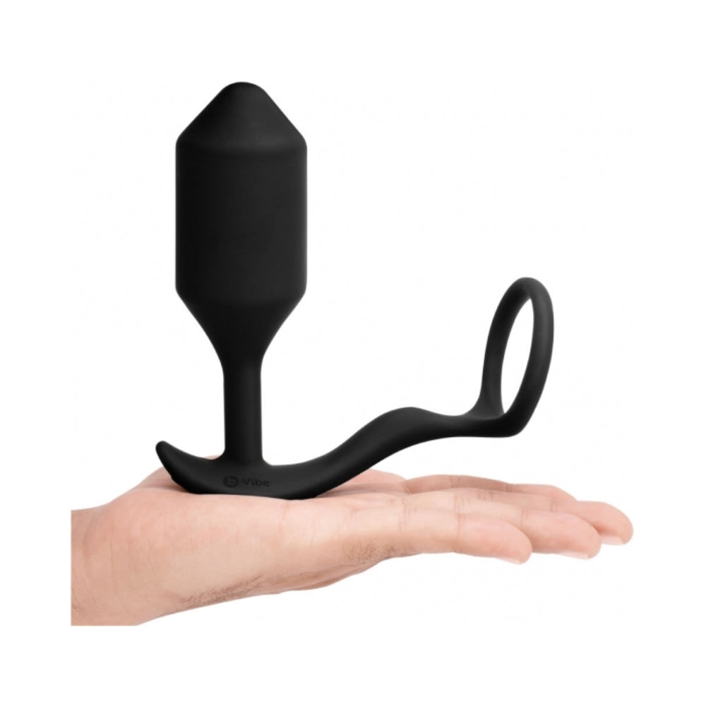 b-Vibe Vibrating Snug & Tug Rechargeable Weighted Silicone Anal Plug with Cockring XL - Black