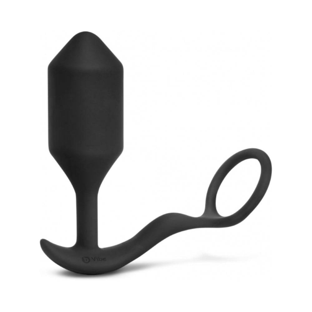 b-Vibe Vibrating Snug & Tug Rechargeable Weighted Silicone Anal Plug with Cockring XL - Black