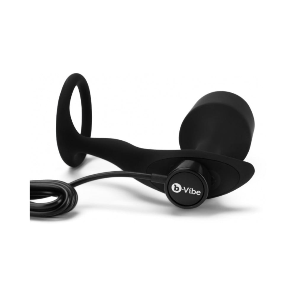 b-Vibe Vibrating Snug & Tug Rechargeable Weighted Silicone Anal Plug with Cockring XL - Black