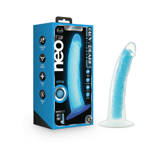 Neo Elite Glow in the Dark Prysm 7-Inch Silicone Dual-Density Dildo – Neon Blue