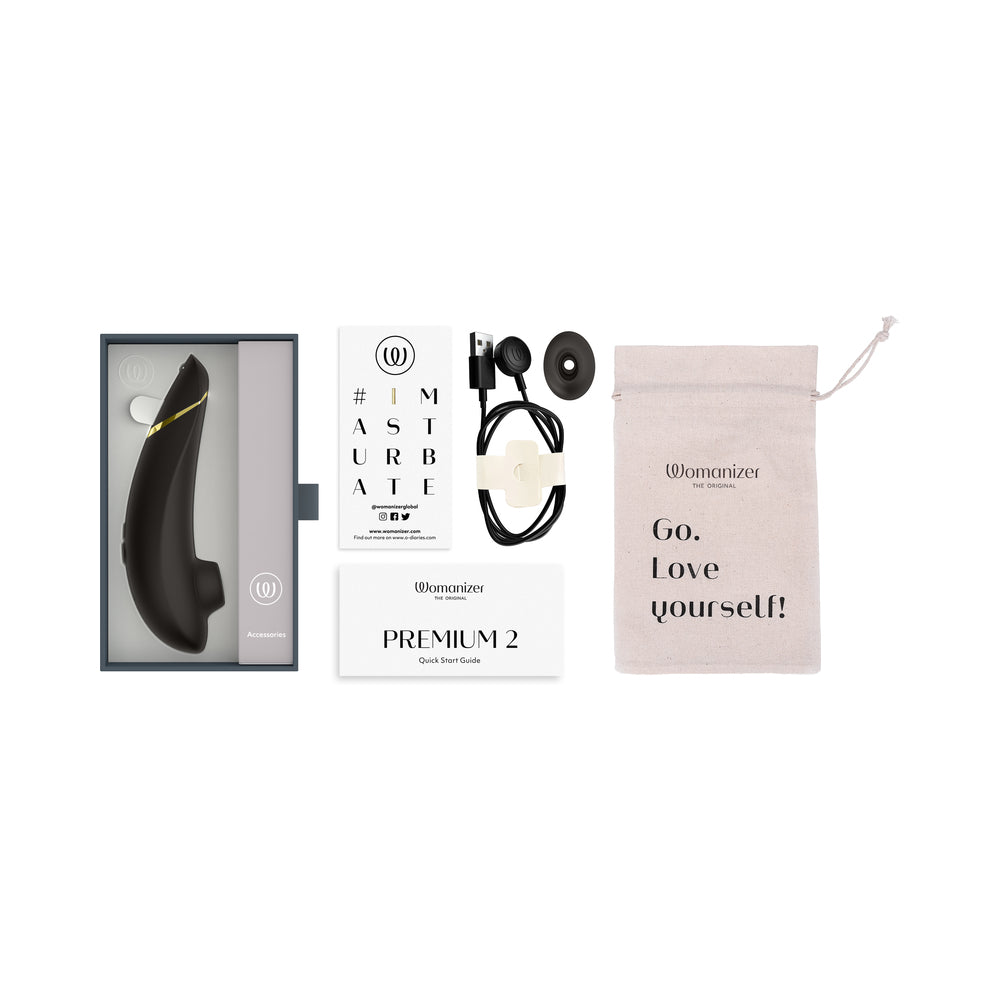 Womanizer Premium 2 Rechargeable Silicone Clitoral Stimulator with Pleasure Air Technology - Black
