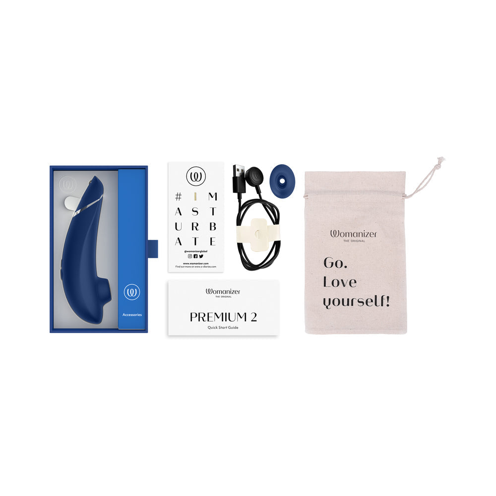 Womanizer Premium 2 Rechargeable Silicone Clitoral Stimulator with Autopilot – Blueberry