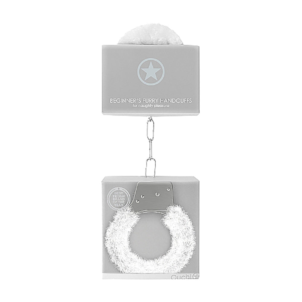 Ouch! Beginner's Furry Handcuffs with Quick-Release – White