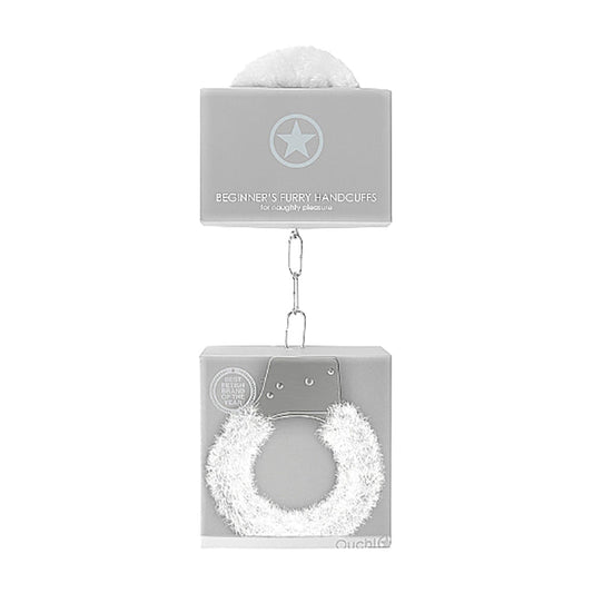 Ouch! Beginner's Furry Handcuffs with Quick-Release – White