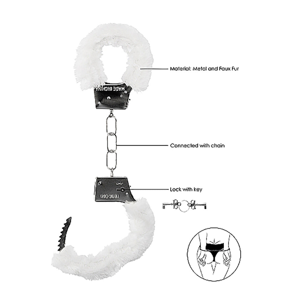 Ouch! Beginner's Furry Handcuffs with Quick-Release – White