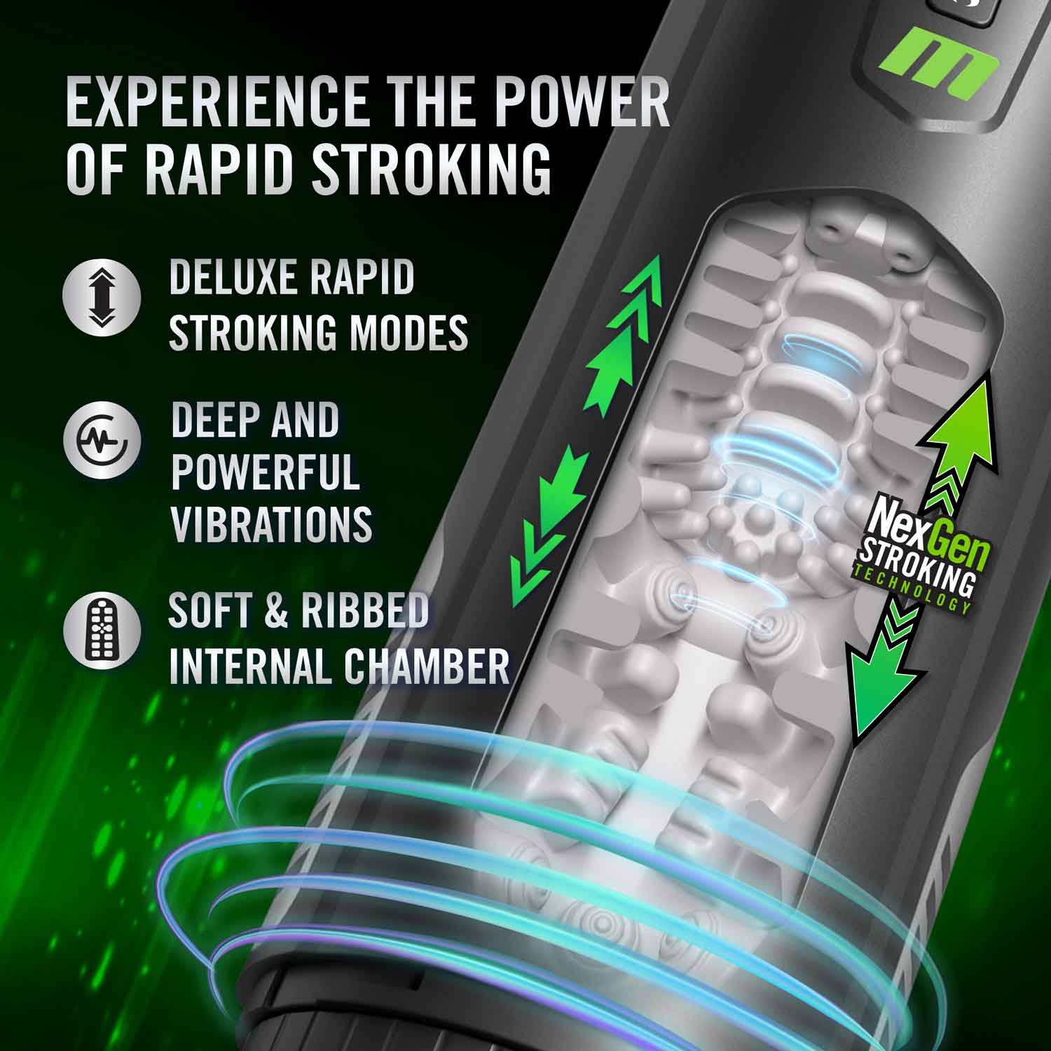M for Men Master Blaster Automatic Male Masturbator with Vibrating and Warming Features - Black