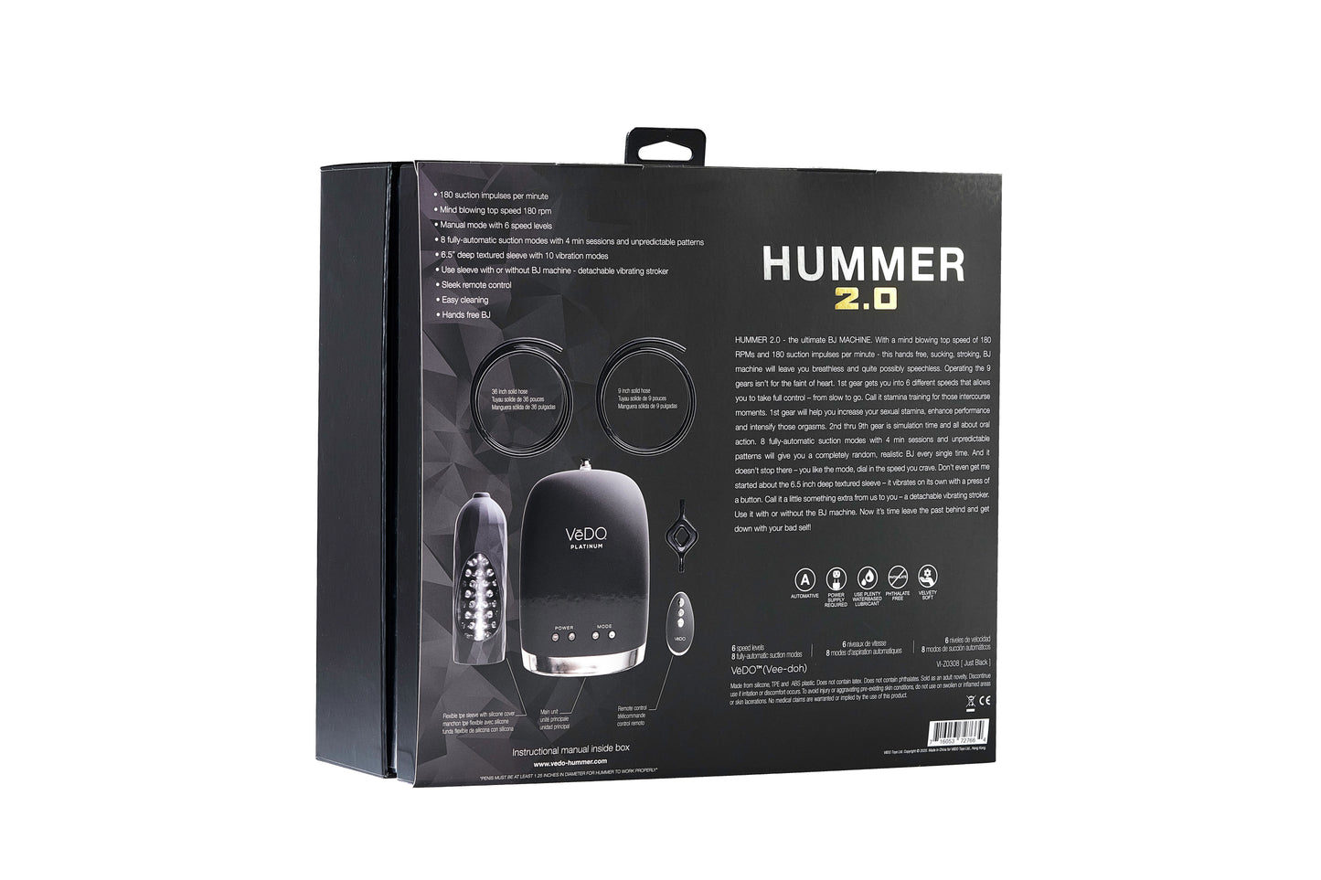 VeDO Hummer 2.0 Hands-Free BJ Machine with 180 RPM and Detachable Vibrating Sleeve