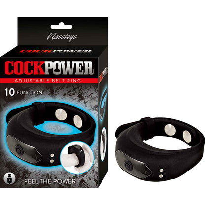 Nasstoys Cock Power Adjustable Belt Ring - Black - USB Rechargeable with 10 Vibrating Functions