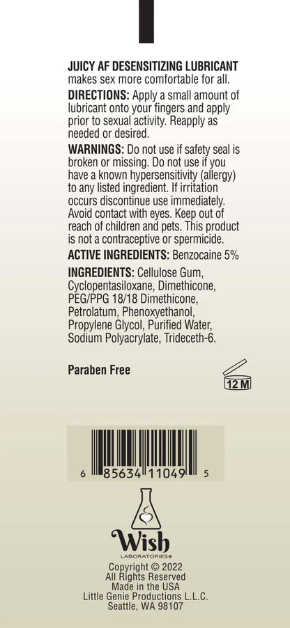 Juicy AF Desensitizing Gel Lubricant 4 Oz – Paraben Free – Made in USA