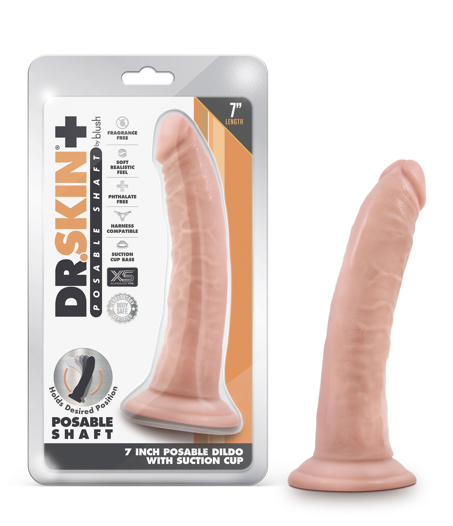 Dr. Skin Plus 7 Inch Posable Dildo - Vanilla - Realistic with Suction Cup Base