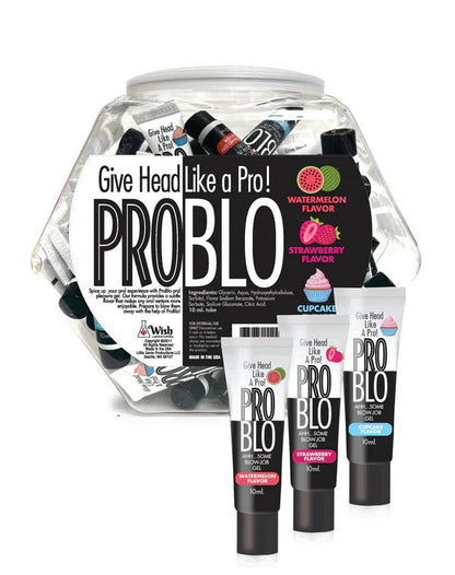 Pro Blo Oral Pleasure Gel Pop Display – 66ct Tubes – Watermelon, Cupcake, Strawberry