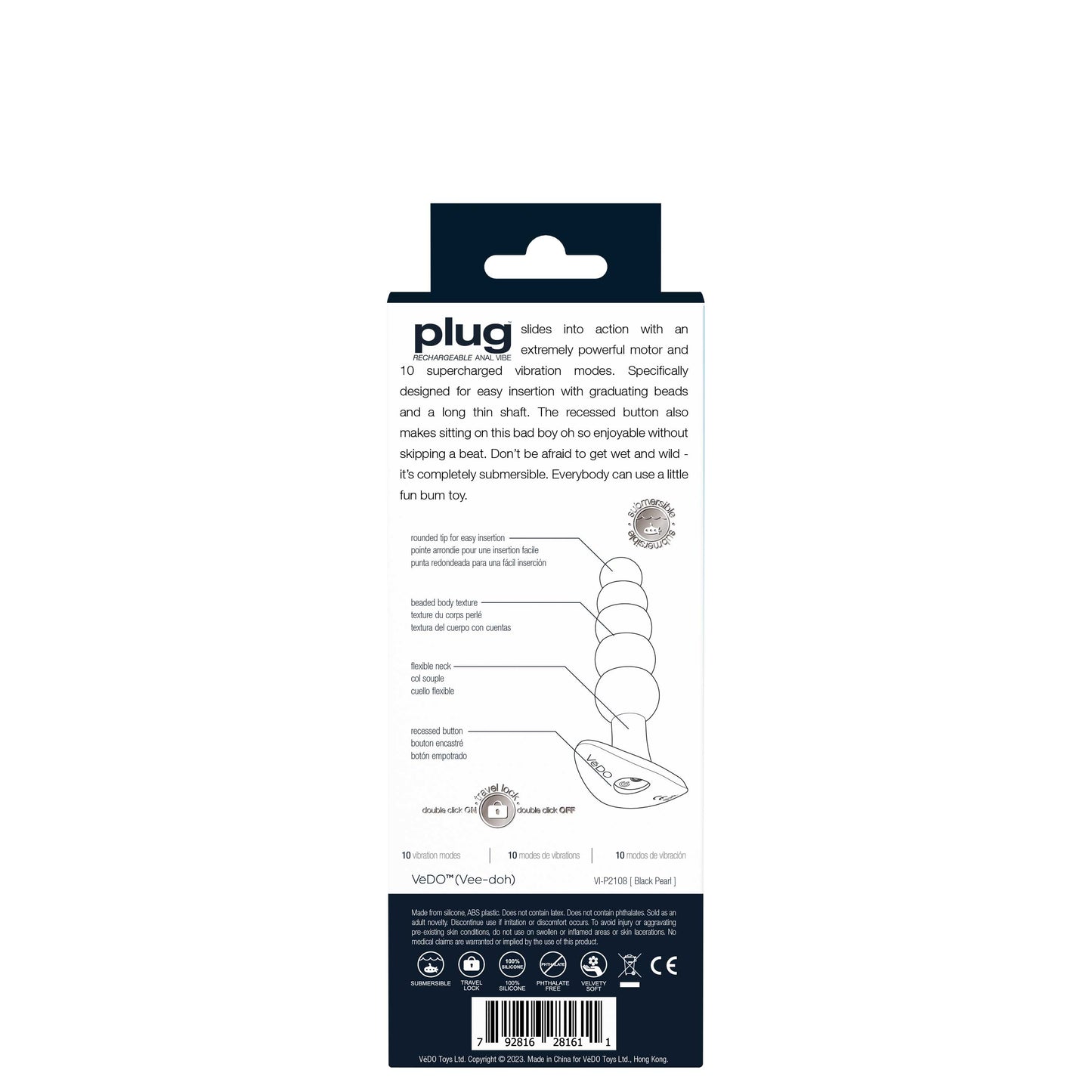 VeDO Plug Rechargeable Anal Vibe - 10 Vibration Modes - Black